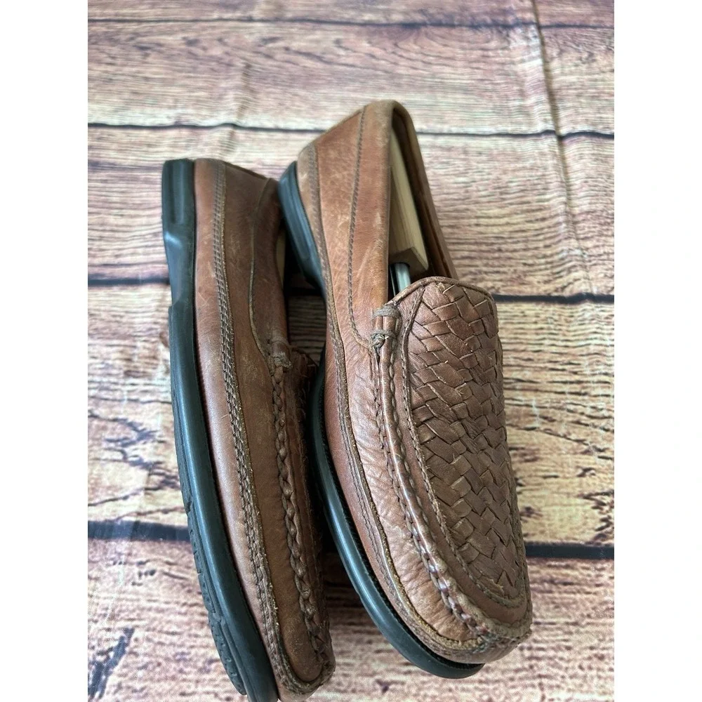 Johnston‎ & Murphy Tidwell Woven Loafers Brown Sheepskin Men 11